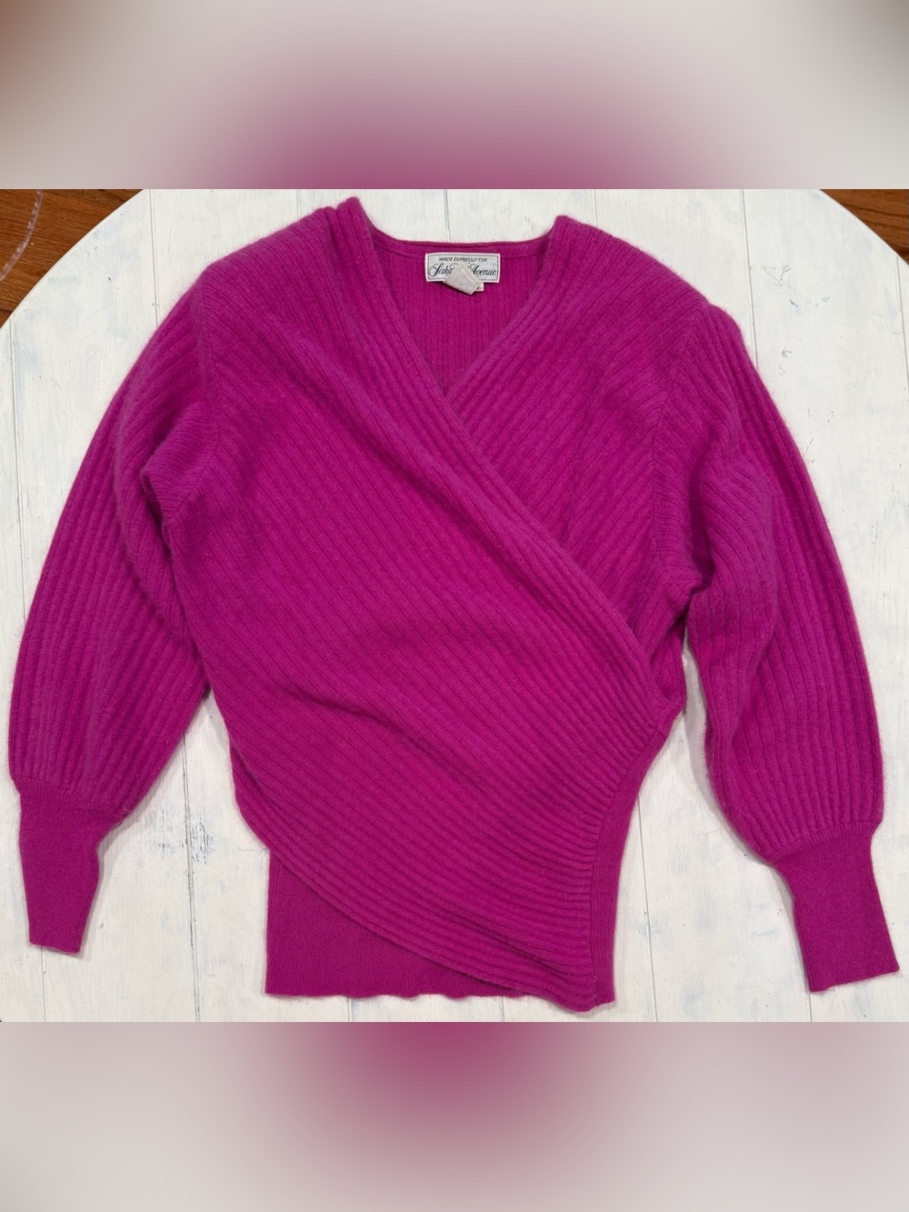 Vintage Angora 80’s Saks Fifth Avenue Vibrant Fuchsia Ribbed Fuzzy  Wrap Sweater